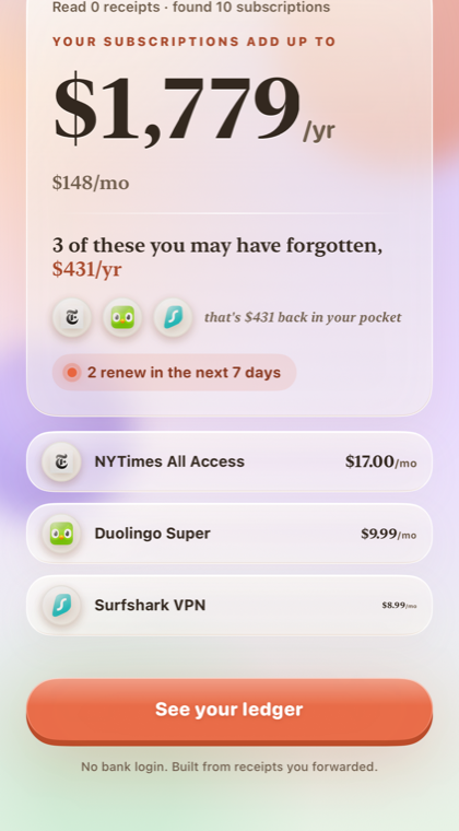 The moment Receiptmark shows the yearly total it found.